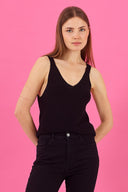 Kadın Bella Kalın Askılı V Yaka Triko Top - Siyah