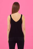 Kadın Bella Kalın Askılı V Yaka Triko Top - Siyah