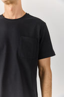 Erkek Bisiklet Yaka Cep Detaylı Oversize Tişört %100 Pamuk - Siyah