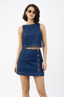 Bisiklet Yaka Kolsuz Dark Blue Jean Bluz-Dark Blue