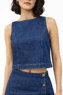Bisiklet Yaka Kolsuz Dark Blue Jean Bluz-Dark Blue