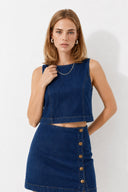 Bisiklet Yaka Kolsuz Dark Blue Jean Bluz-Dark Blue