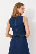 Bisiklet Yaka Kolsuz Dark Blue Jean Bluz-Dark Blue