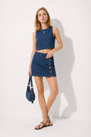 Bisiklet Yaka Kolsuz Dark Blue Jean Bluz-Dark Blue