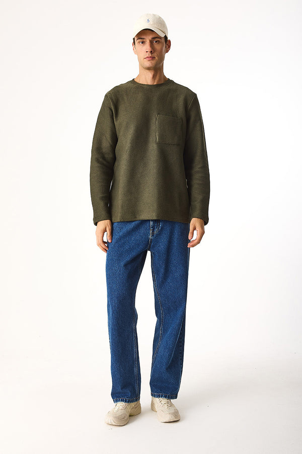 Bisiklet Yaka Oversize %100 Pamuk Sweatshirt