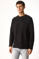 Erkek Bisiklet Yaka Oversize Sweatshirt %100 Pamuk - Siyah