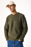 Erkek Bisiklet Yaka Oversize Sweatshirt %100 Pamuk - Haki