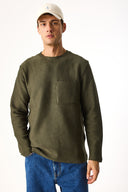 Erkek Bisiklet Yaka Oversize Sweatshirt %100 Pamuk - Haki