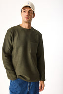 Erkek Bisiklet Yaka Oversize Sweatshirt %100 Pamuk - Haki