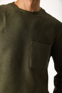 Erkek Bisiklet Yaka Oversize Sweatshirt %100 Pamuk - Haki