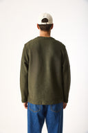 Erkek Bisiklet Yaka Oversize Sweatshirt %100 Pamuk - Haki