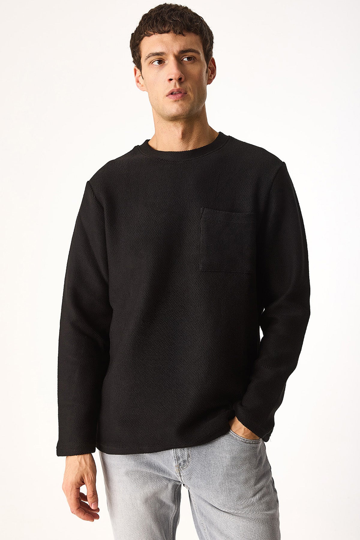 Hamページ Erkek Bisiklet Yaka Oversize Sweatshirt %100 Pamuk - Siyah – Vena