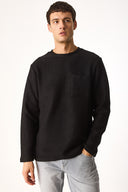Erkek Bisiklet Yaka Oversize Sweatshirt %100 Pamuk - Siyah