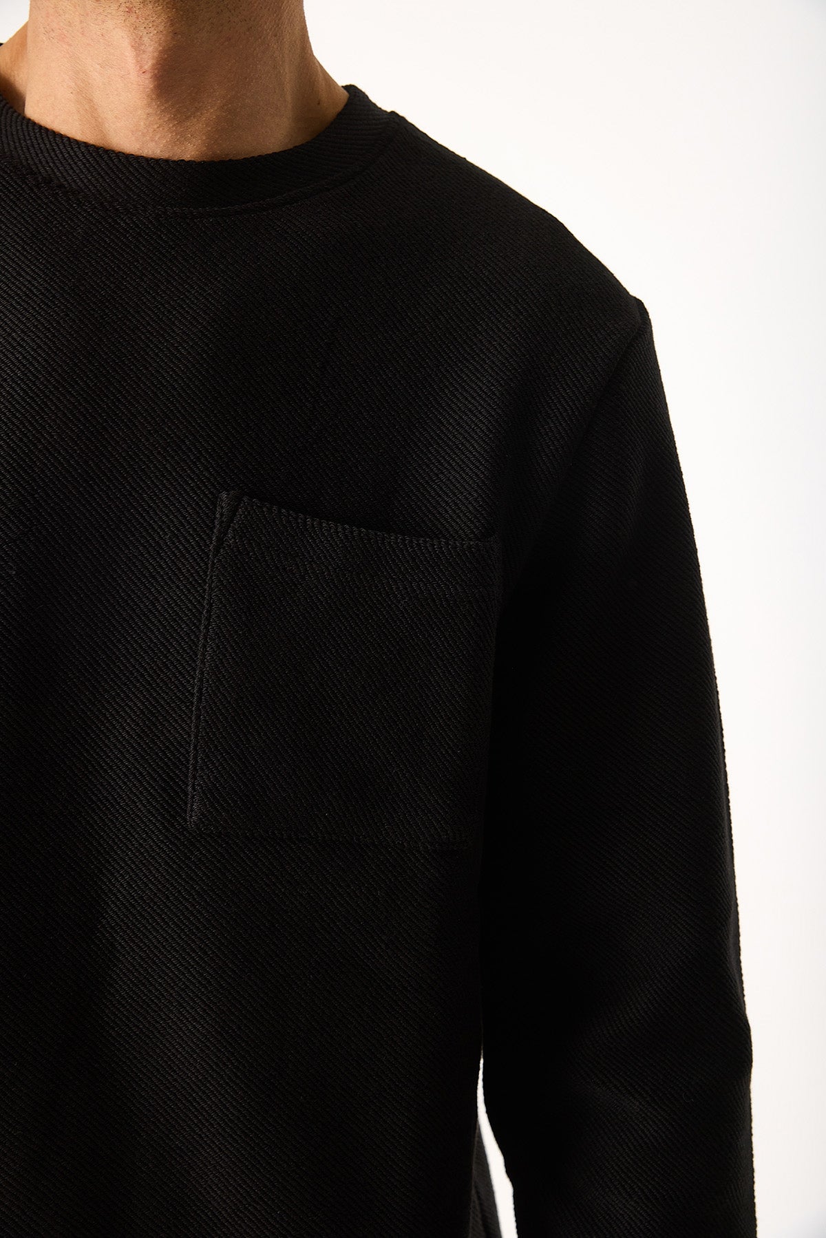 Erkek Bisiklet Yaka Oversize Sweatshirt %100 Pamuk - Siyah – Vena