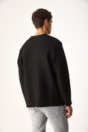 Erkek Bisiklet Yaka Oversize Sweatshirt %100 Pamuk - Siyah