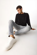 Erkek Bisiklet Yaka Oversize Sweatshirt %100 Pamuk - Siyah