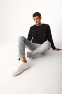 Erkek Bisiklet Yaka Oversize Sweatshirt %100 Pamuk - Siyah