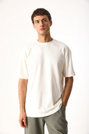 Erkek Bisiklet Yaka Oversize Yumuşak Dokulu Tişört %100 Pamuk - Ekru