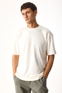 Erkek Bisiklet Yaka Oversize Yumuşak Dokulu Tişört %100 Pamuk - Ekru