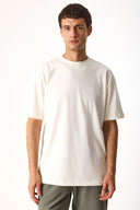 Erkek Bisiklet Yaka Oversize Yumuşak Dokulu Tişört %100 Pamuk - Ekru