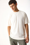 Erkek Bisiklet Yaka Oversize Yumuşak Dokulu Tişört %100 Pamuk - Ekru