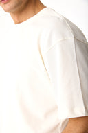 Erkek Bisiklet Yaka Oversize Yumuşak Dokulu Tişört %100 Pamuk - Ekru