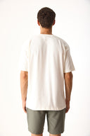 Erkek Bisiklet Yaka Oversize Yumuşak Dokulu Tişört %100 Pamuk - Ekru