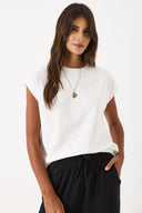 Kadın Bisiklet Yaka Rahat Kalıp Kolsuz Flamlı Tişört %100 Pamuk - Fildişi