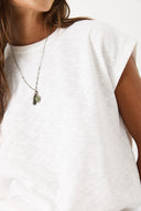 Kadın Bisiklet Yaka Rahat Kalıp Kolsuz Flamlı Tişört %100 Pamuk - Fildişi