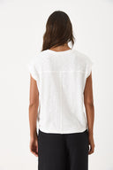 Kadın Bisiklet Yaka Rahat Kalıp Kolsuz Flamlı Tişört %100 Pamuk - Fildişi