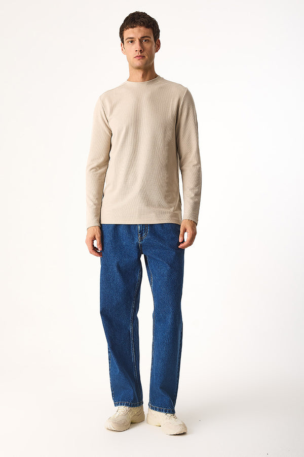 Bisiklet Yaka Regular Fit Dokulu Sweatshirt 2K26205224-019