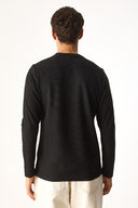 Erkek Bisiklet Yaka Regular Fit Dokulu Sweatshirt - Siyah