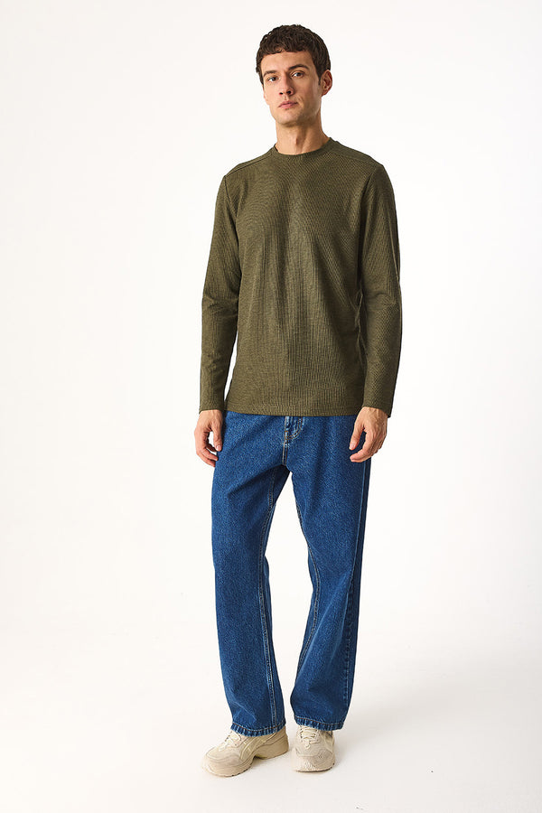 Bisiklet Yaka Regular Fit Dokulu Sweatshirt 2K26205224-030