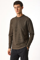 Erkek Bisiklet Yaka Regular Fit Dokulu Sweatshirt - Kahverengi