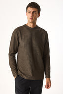 Erkek Bisiklet Yaka Regular Fit Dokulu Sweatshirt - Kahverengi