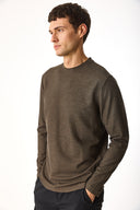 Erkek Bisiklet Yaka Regular Fit Dokulu Sweatshirt - Kahverengi