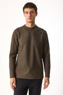 Erkek Bisiklet Yaka Regular Fit Dokulu Sweatshirt - Kahverengi