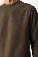 Erkek Bisiklet Yaka Regular Fit Dokulu Sweatshirt - Kahverengi