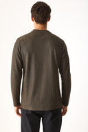 Erkek Bisiklet Yaka Regular Fit Dokulu Sweatshirt - Kahverengi