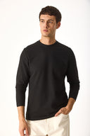 Erkek Bisiklet Yaka Regular Fit Dokulu Sweatshirt - Siyah