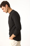 Erkek Bisiklet Yaka Regular Fit Dokulu Sweatshirt - Siyah