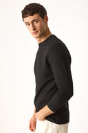 Erkek Bisiklet Yaka Regular Fit Dokulu Sweatshirt - Siyah