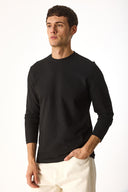 Erkek Bisiklet Yaka Regular Fit Dokulu Sweatshirt - Siyah