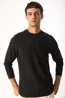 Erkek Bisiklet Yaka Regular Fit Dokulu Sweatshirt - Siyah