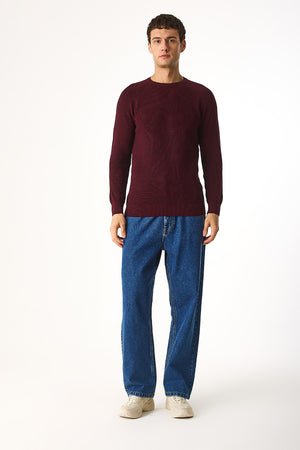 Erkek Bisiklet Yaka Regular Fit Triko Kazak - Bordo