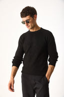 Erkek Bisiklet Yaka Regular Fit Triko Kazak - Siyah