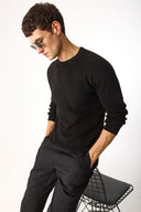 Erkek Bisiklet Yaka Regular Fit Triko Kazak - Siyah