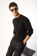 Erkek Bisiklet Yaka Regular Fit Triko Kazak - Siyah