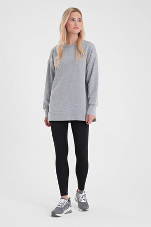 Kadın Bisiklet Yaka Yanı Yırtmaçlı Regular Fit 3 İplik Sweatshirt - Gri Melanj