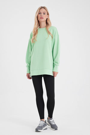Kadın Bisiklet Yaka Yanı Yırtmaçlı Regular Fit 3 İplik Sweatshirt - Ada Çayı